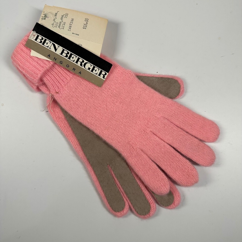 Ben Berger Pink Gloves Vintage Angora Rabbit Lambs Wool Blend Luxury One Size - Picture 9 of 9
